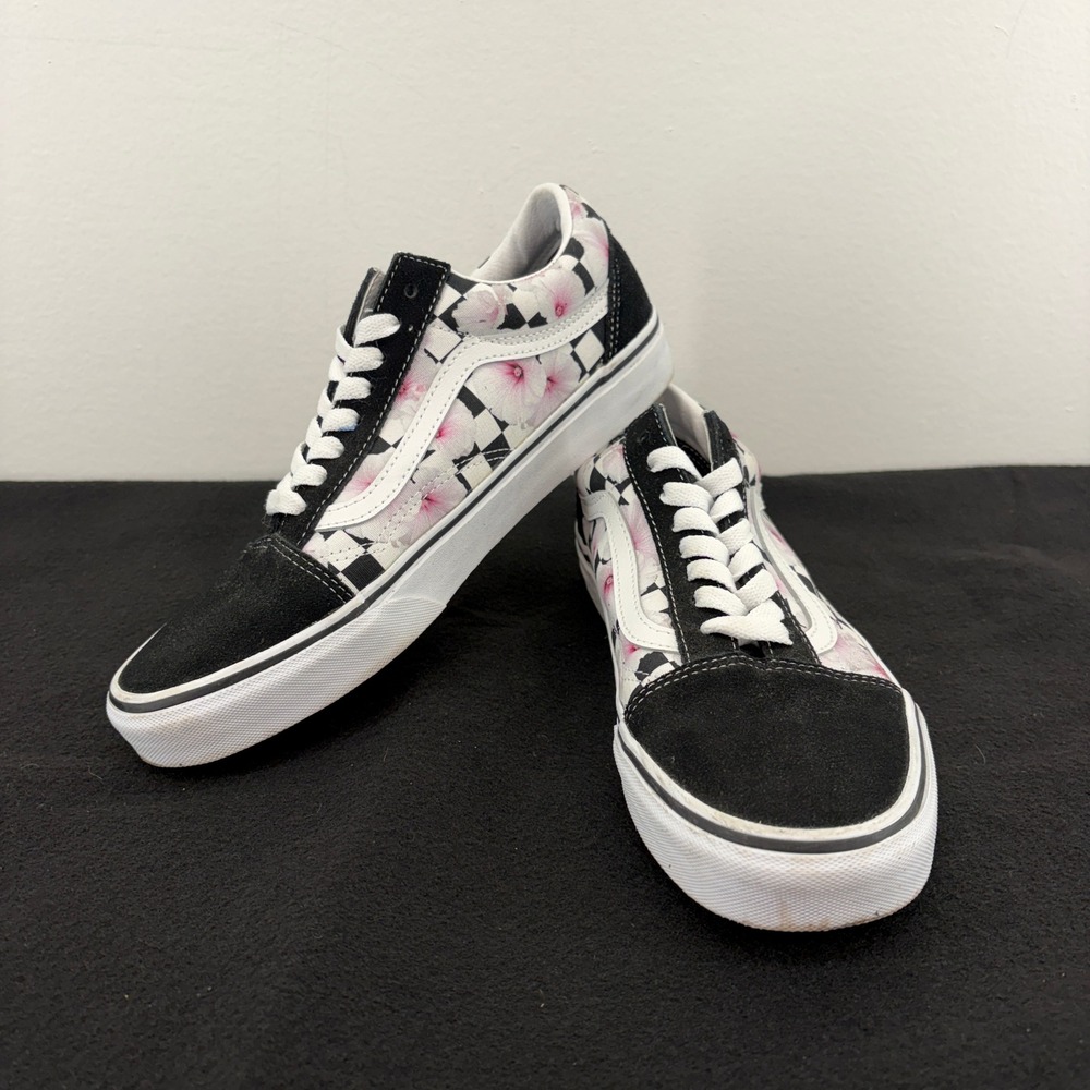 Vans Old Skool Pink Floral Checkerboard Low Top Skate Shoes Mens 8 Womens 9.5